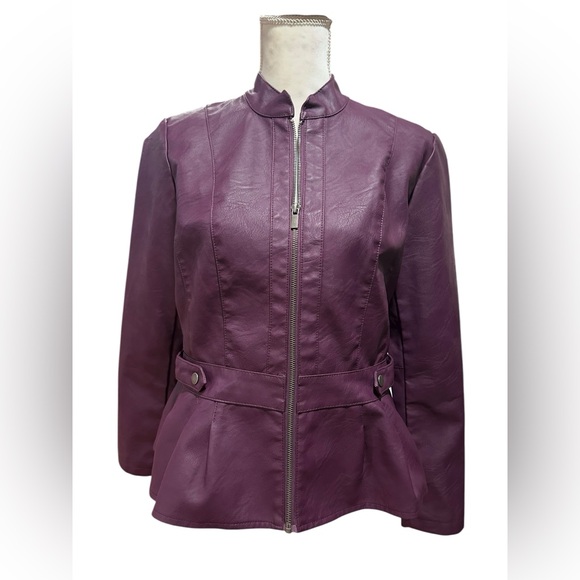 Baccini Jackets & Blazers - Baccini Purple Faux Leather Moto Jacket Sz M Y2K Peplum Biker